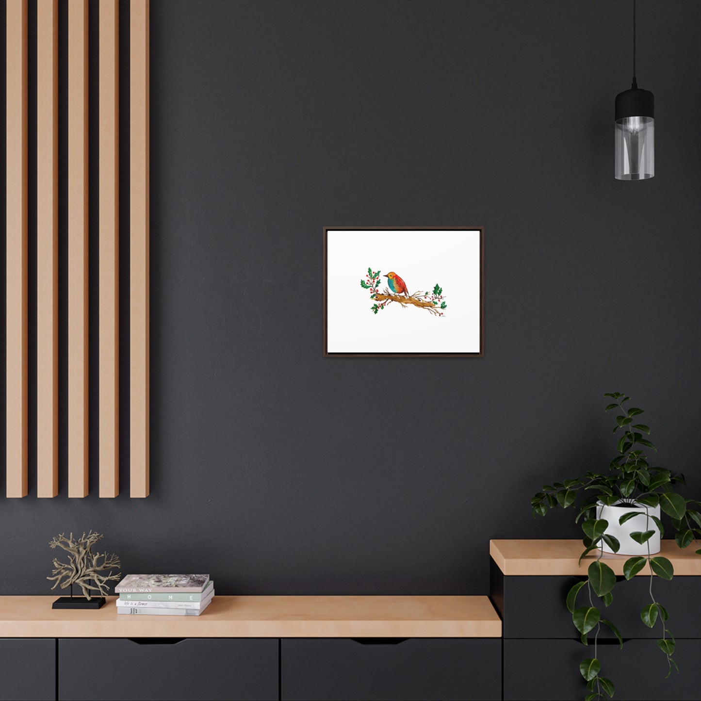 Bright Bird on a Branch Gallery Canvas Wrap with Horizontal Frame