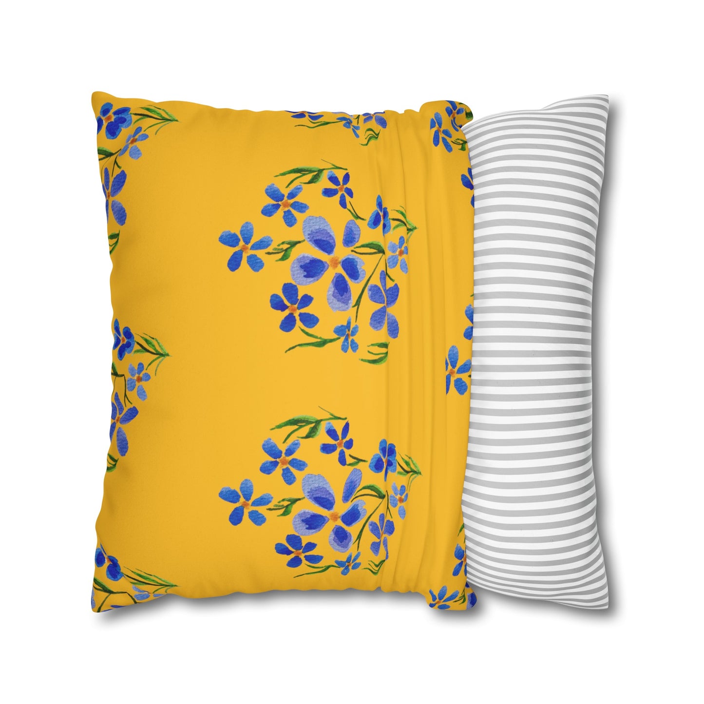 Forget Me Not Floral Faux Suede Square Yellow Pillowcase