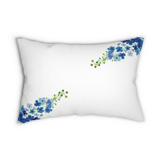 Blue Flowers Spun Polyester Lumbar Pillow