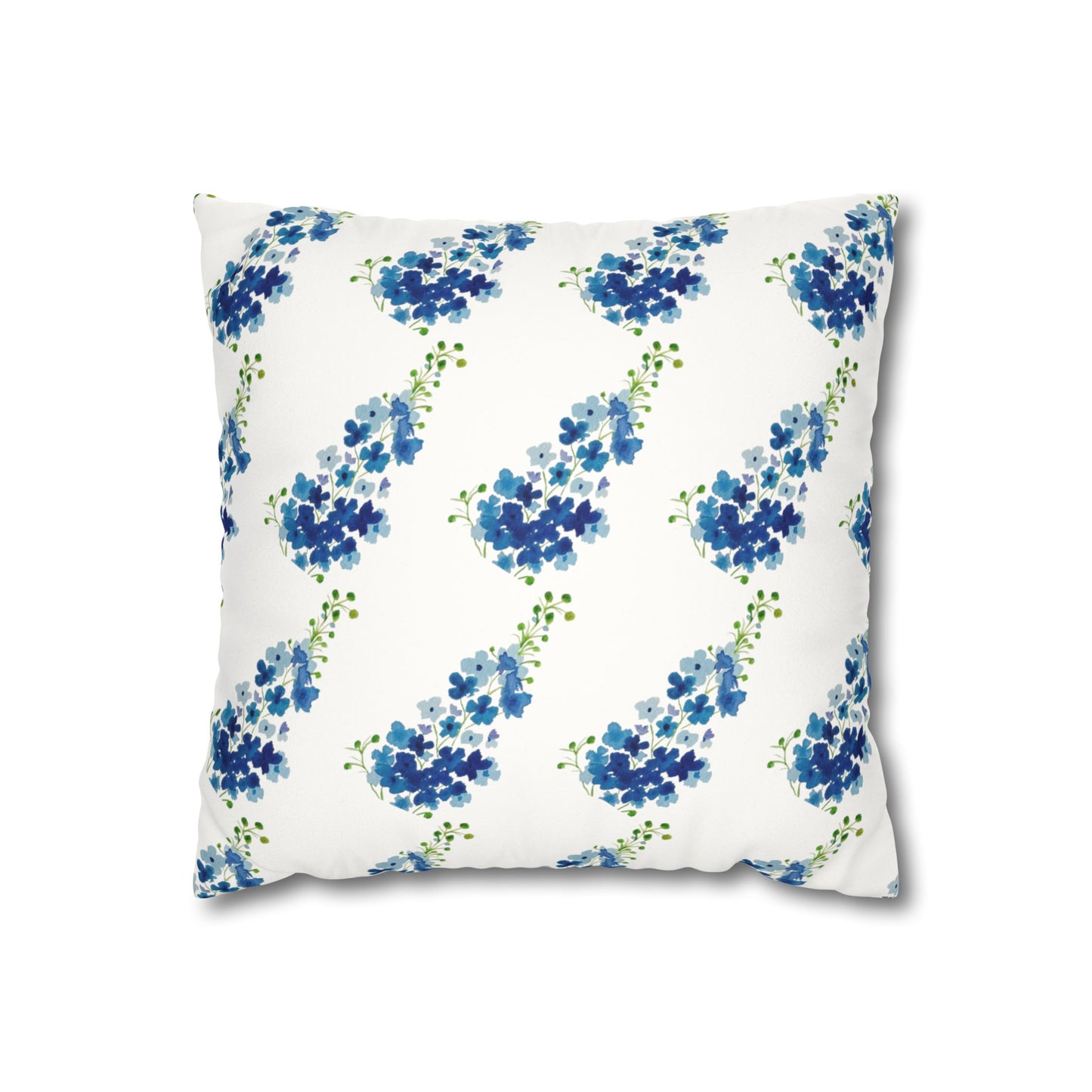 Blue Flowers Floral Faux Suede Square Pillowcase