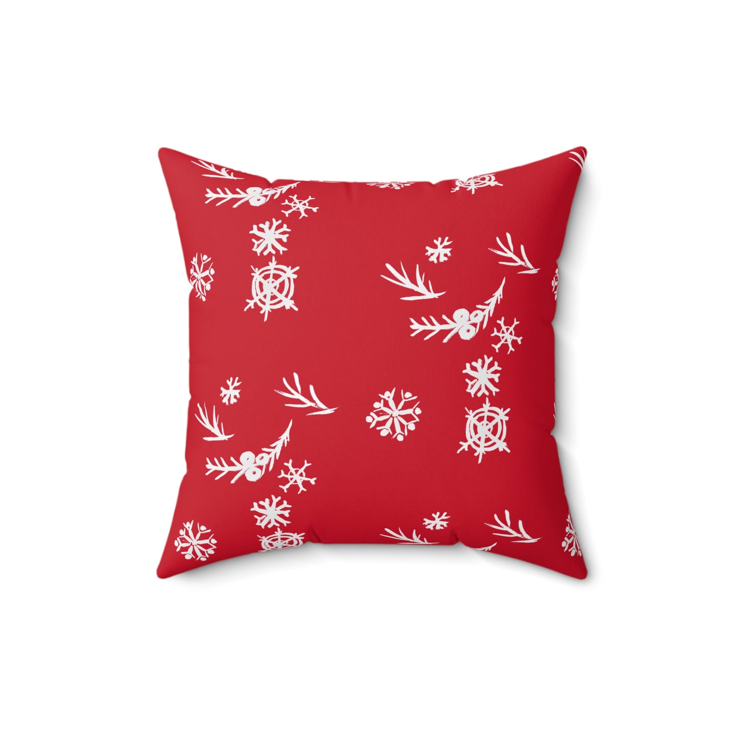 Snowflake Faux Suede Red Square Pillow