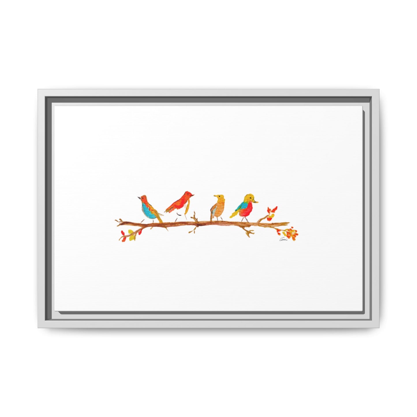 Birds on a Branch Gallery Canvas Print with Frame