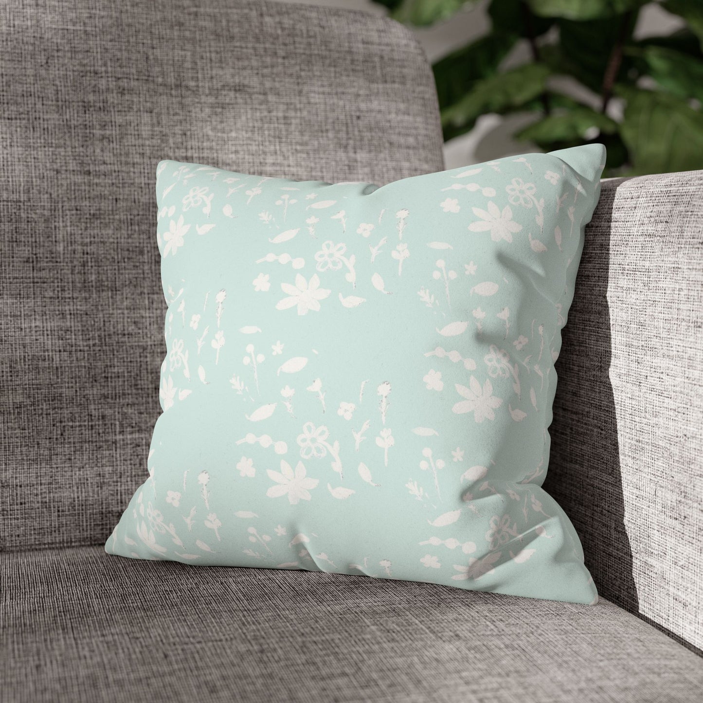 Autumn Foliage Faux Suede Square Light Blue Pillowcase