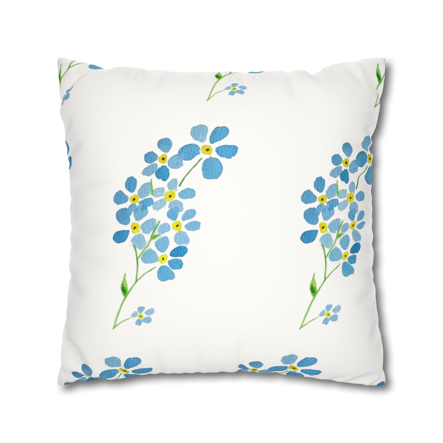 Forget Me Not Floral Faux Suede Square Pillowcase