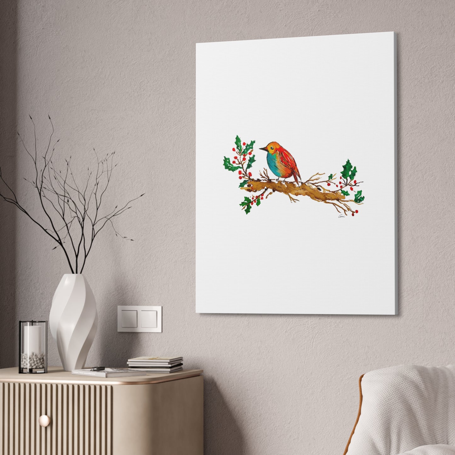 Bright Bird on a Branch Canvas Print