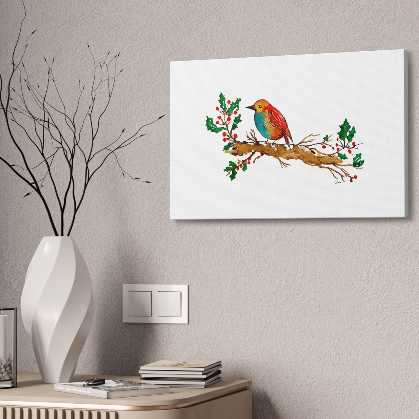 Bright Bird on a Branch Canvas Print