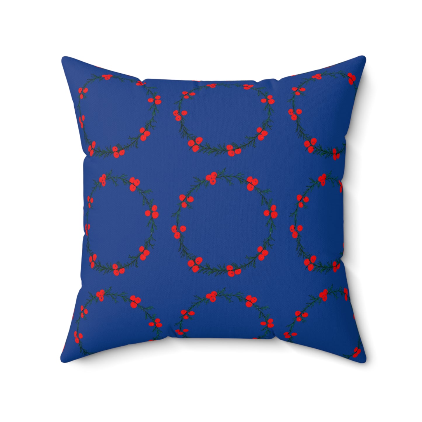 Wreath Faux Suede Navy Blue Square Pillow