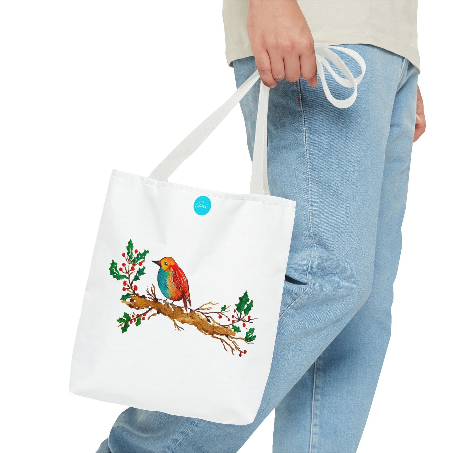 Bright Bird on a Branch White Tote Bag