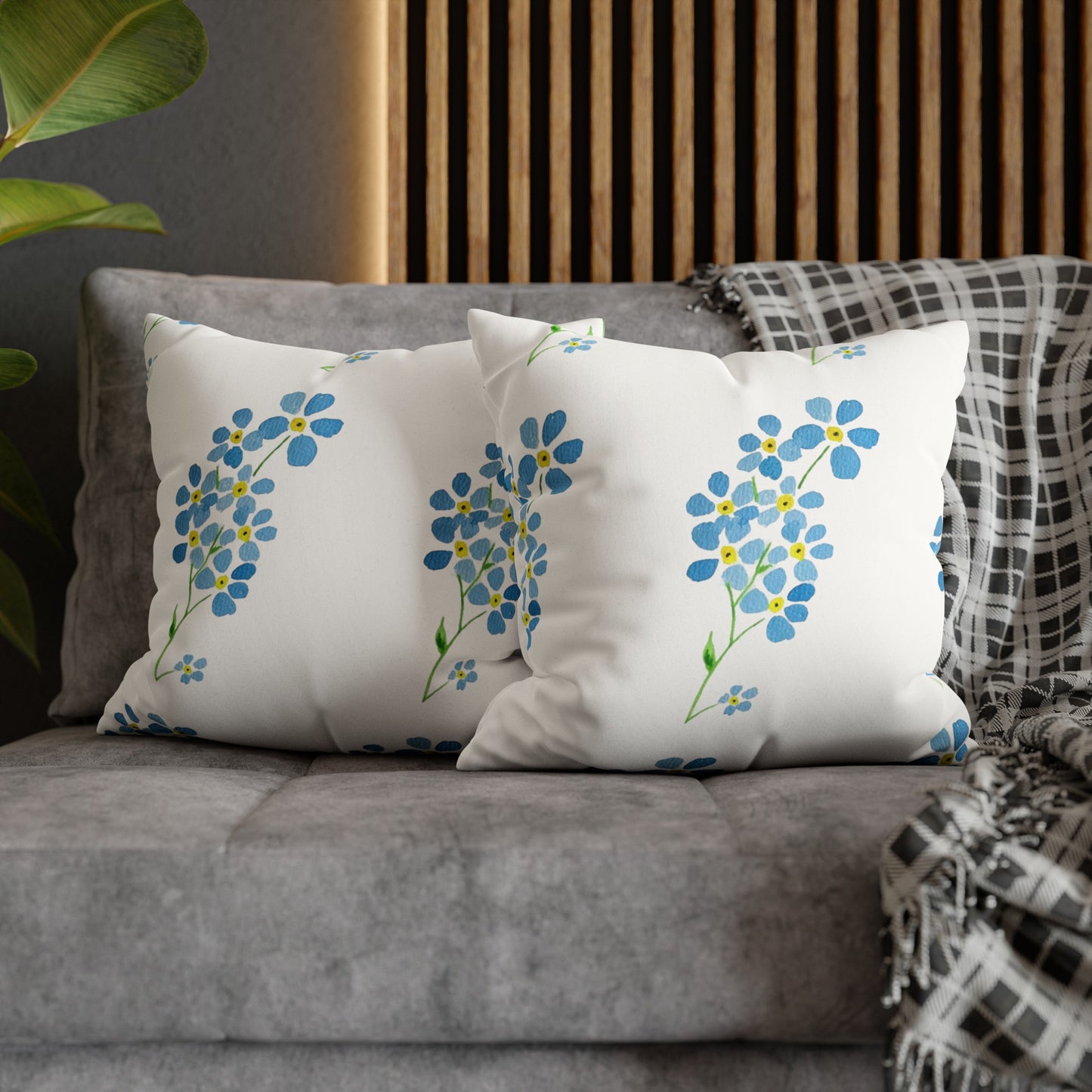 Forget Me Not Floral Faux Suede Square Pillowcase