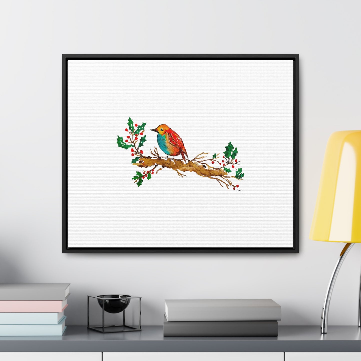 Bright Bird on a Branch Gallery Canvas Wrap with Horizontal Frame