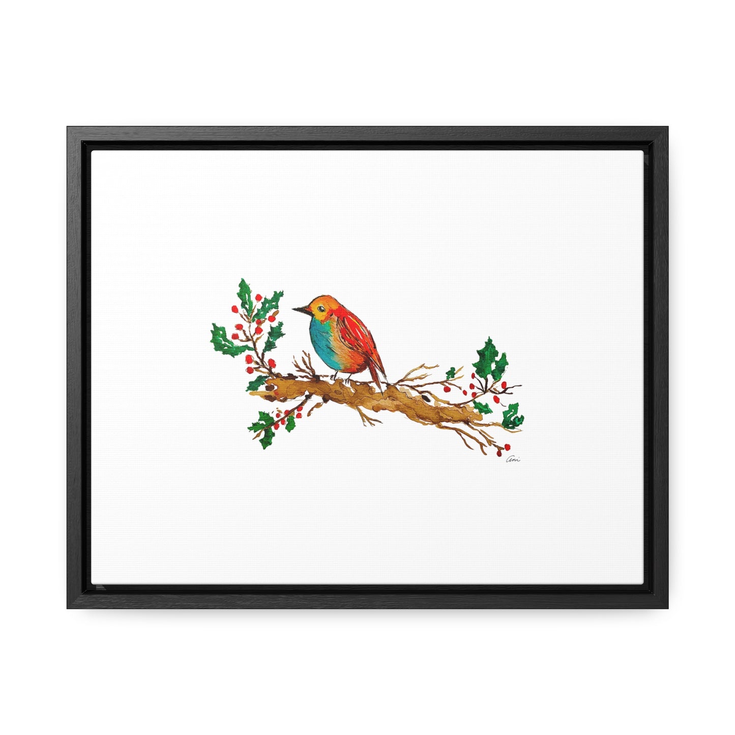 Bright Bird on a Branch Gallery Canvas Wrap with Horizontal Frame