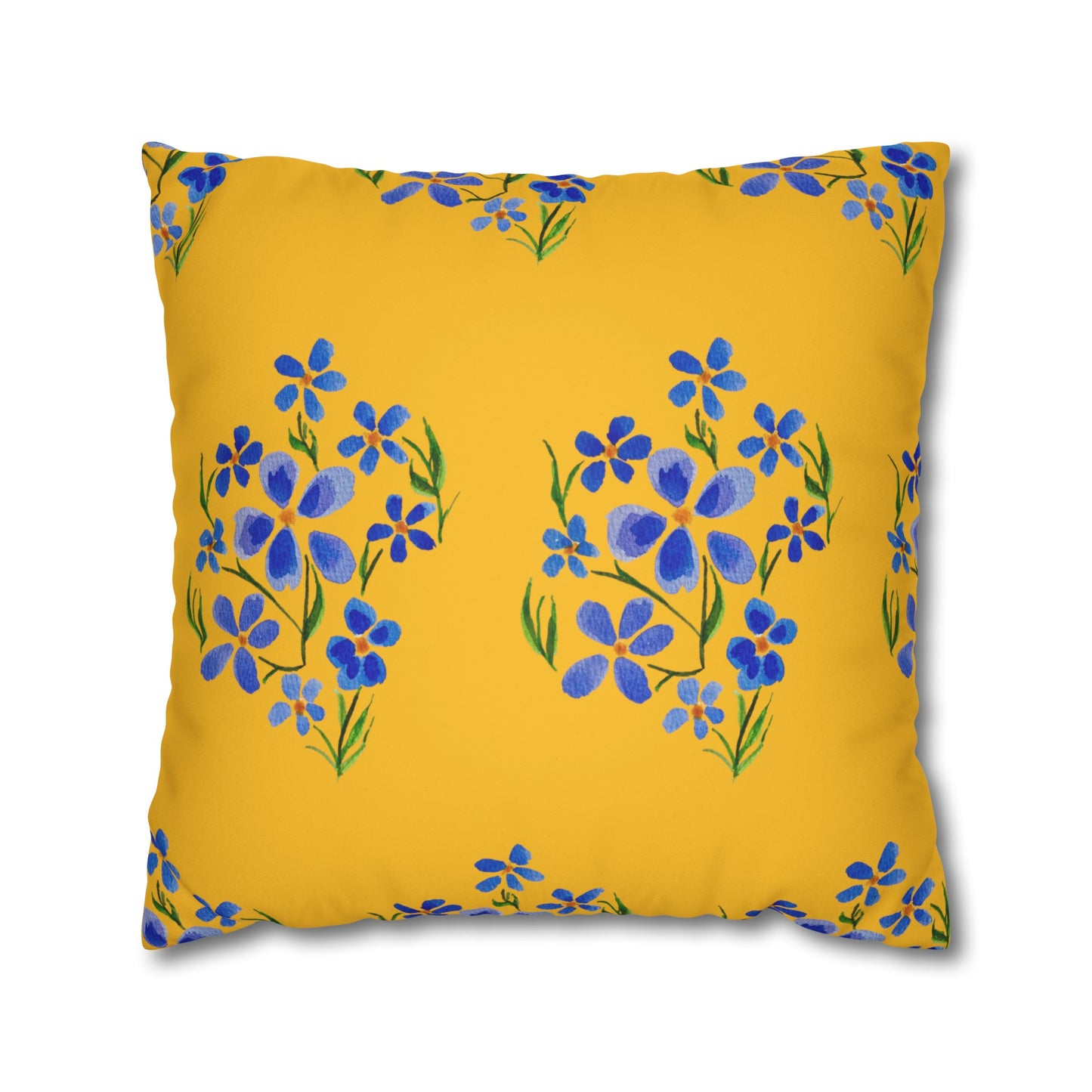 Forget Me Not Floral Faux Suede Square Yellow Pillowcase