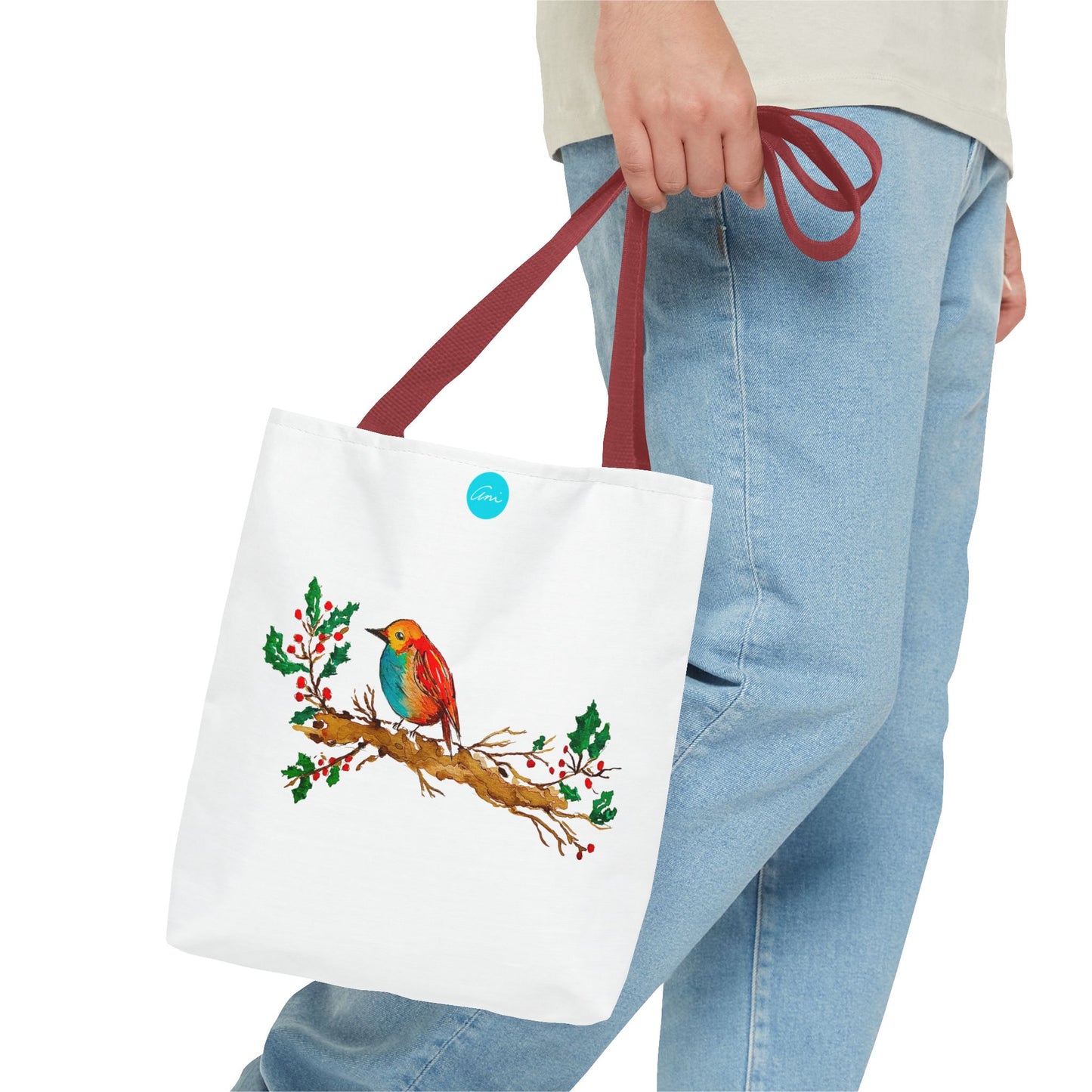 Bright Bird on a Branch White Tote Bag