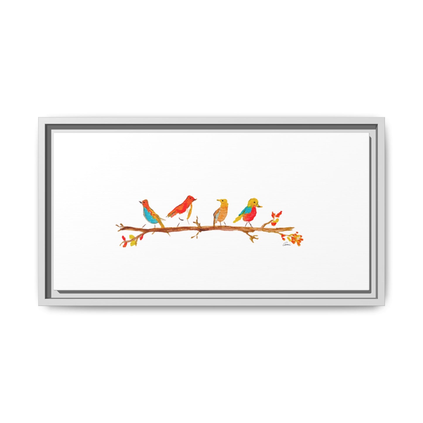 Birds on a Branch Gallery Canvas Print with Frame