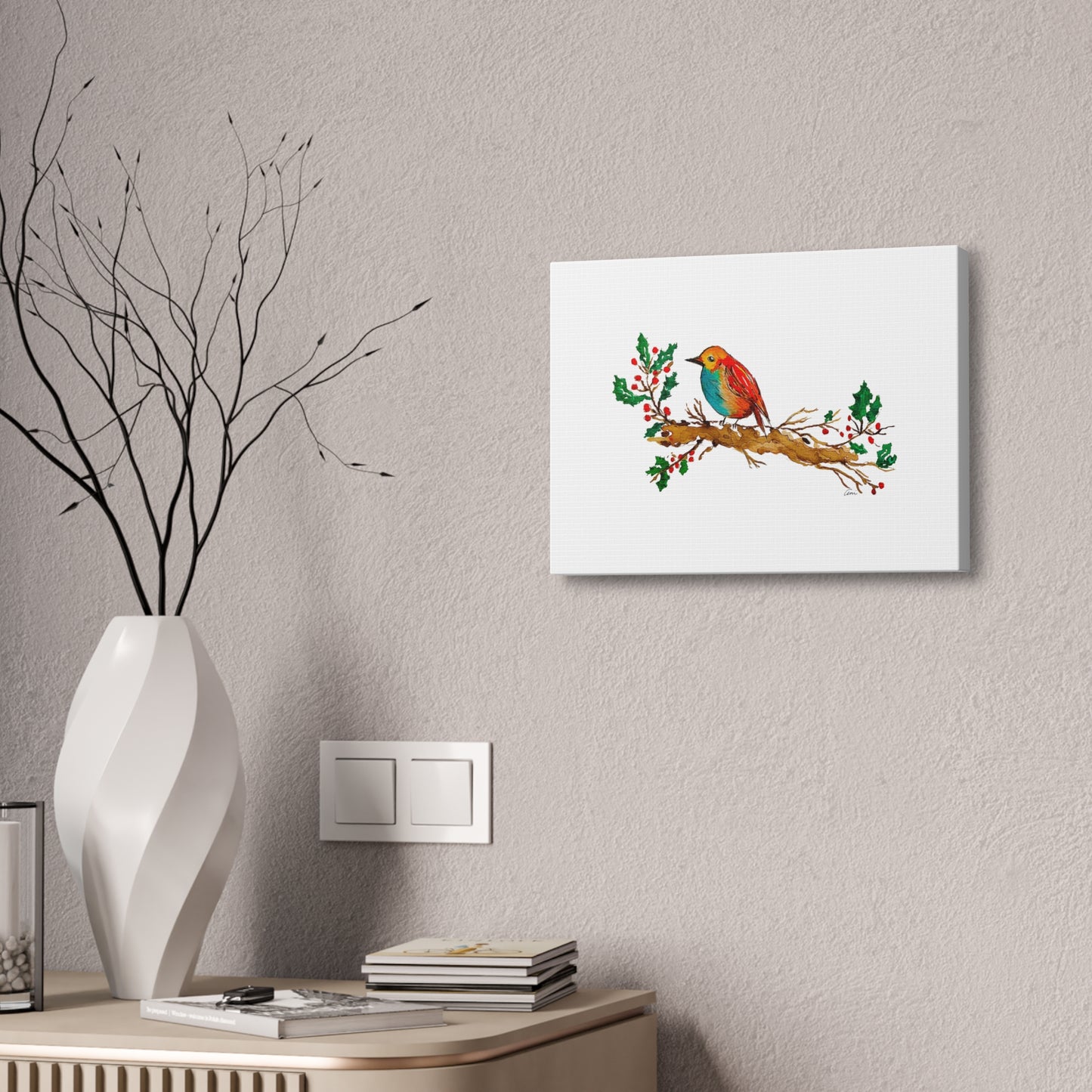 Bright Bird on a Branch Canvas Print