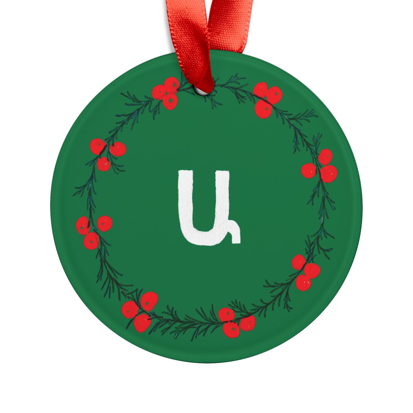 Customizable Armenian Letter Green Acrylic Ornament with Ribbon