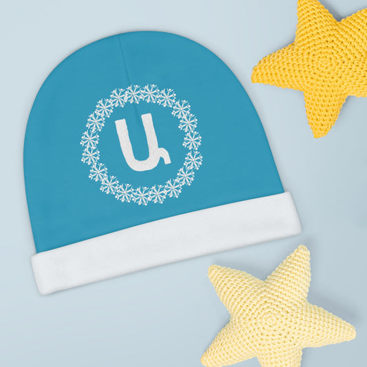 Customizable Armenian Letter Snowflake Turquoise Baby Beanie