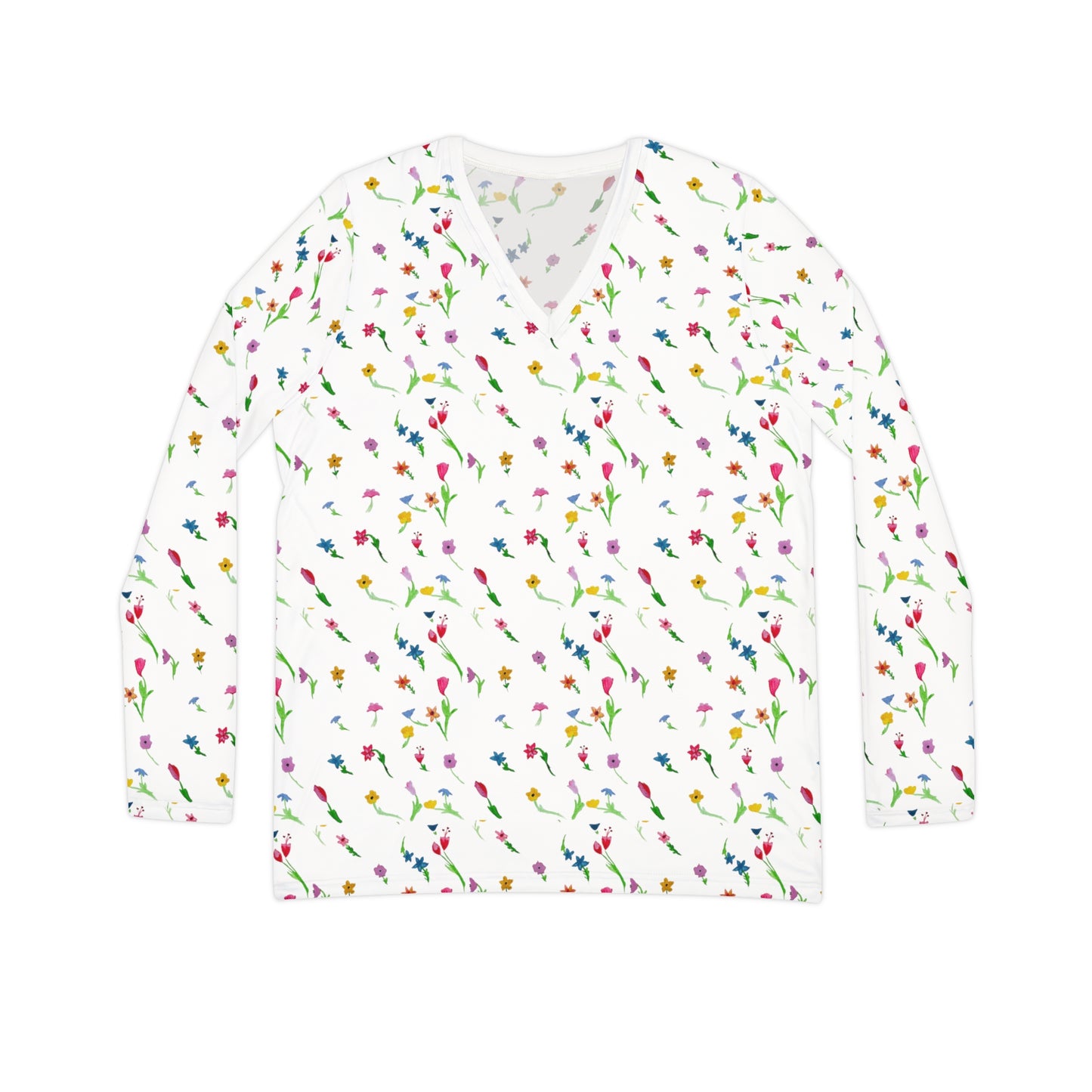 Floating Flowers Women's Long Sleeve V-neck Shirt