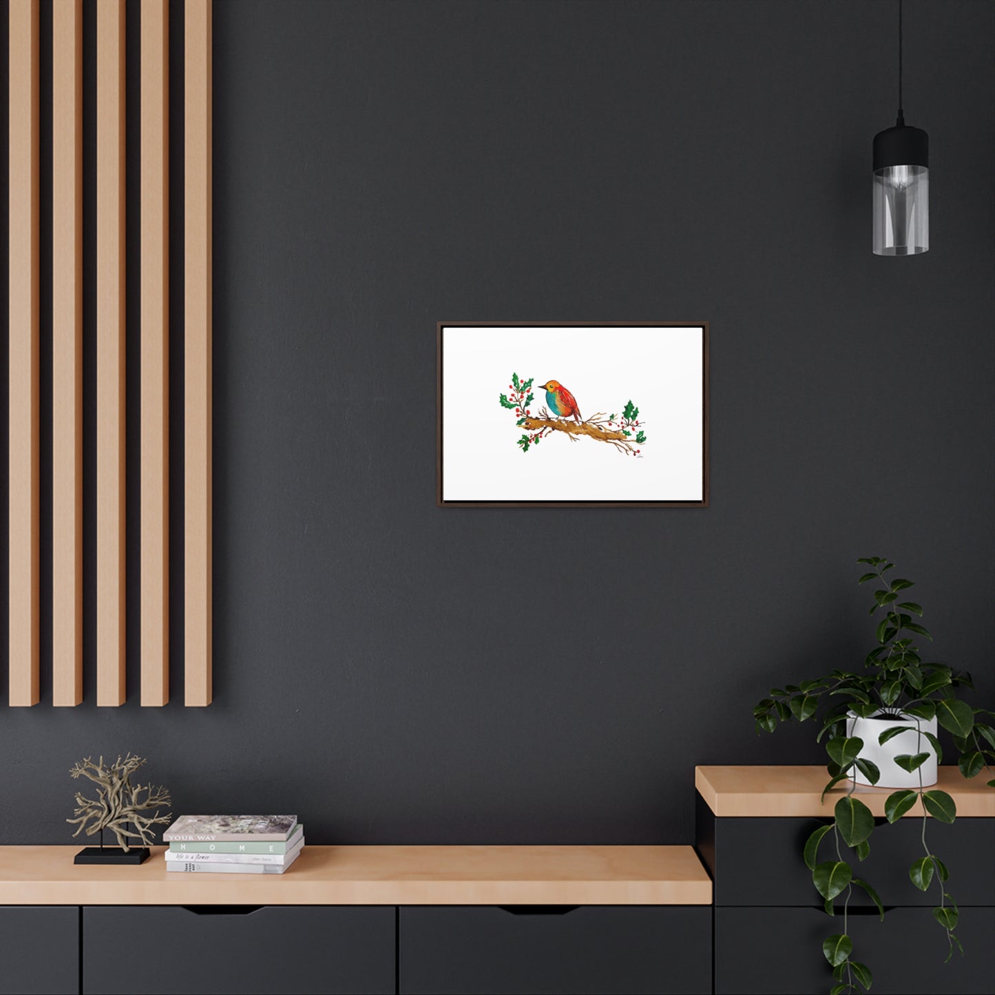 Bright Bird on a Branch Gallery Canvas Wrap with Horizontal Frame