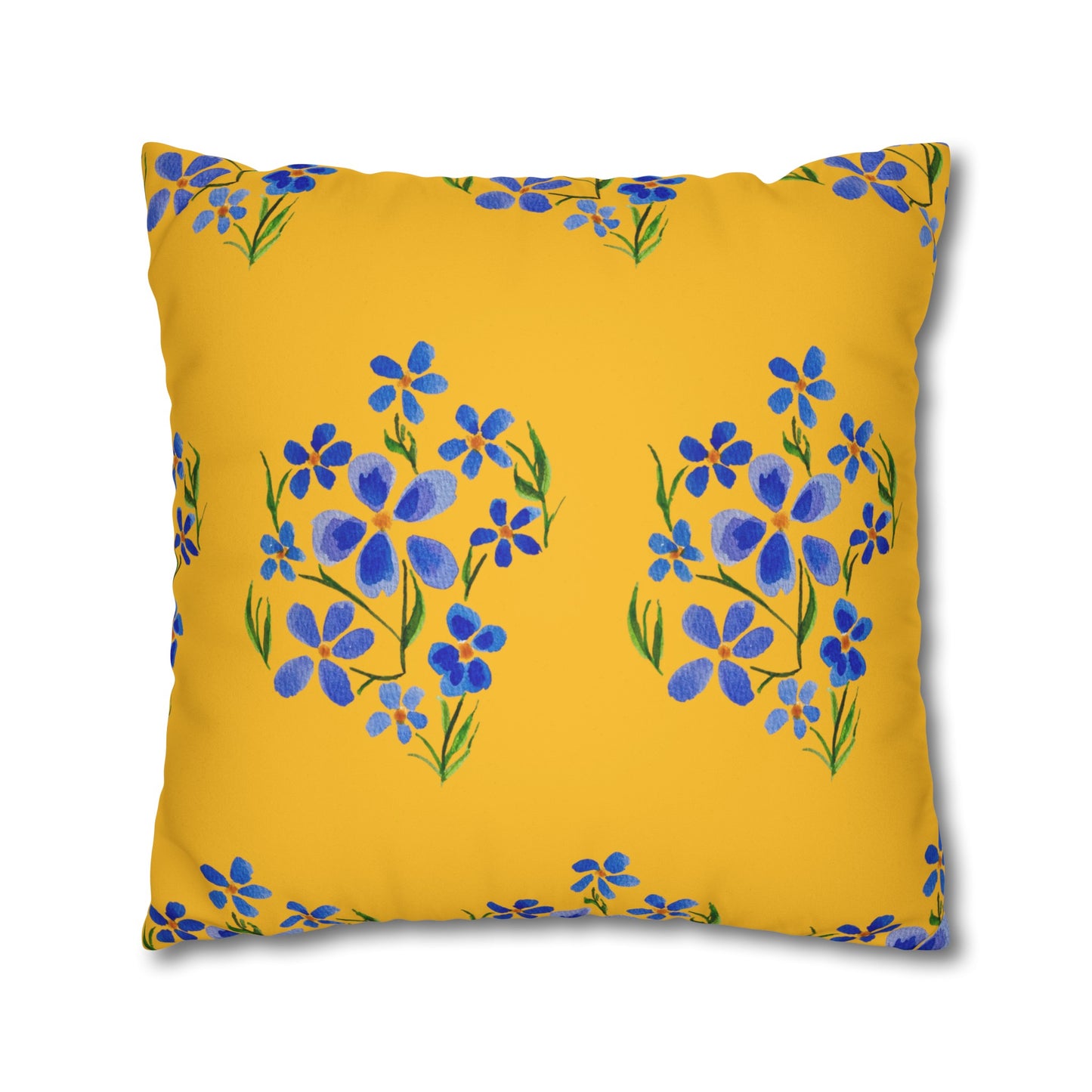 Forget Me Not Floral Faux Suede Square Yellow Pillowcase