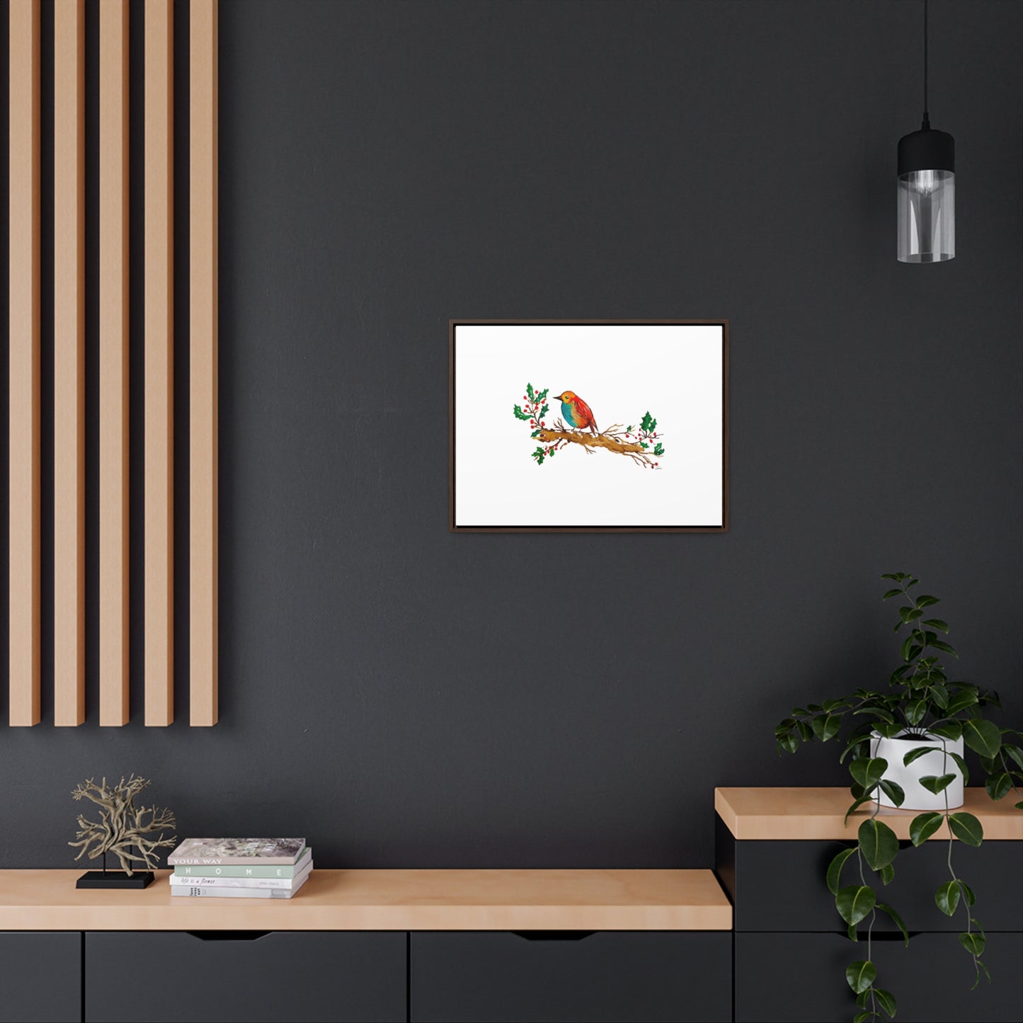 Bright Bird on a Branch Gallery Canvas Wrap with Horizontal Frame