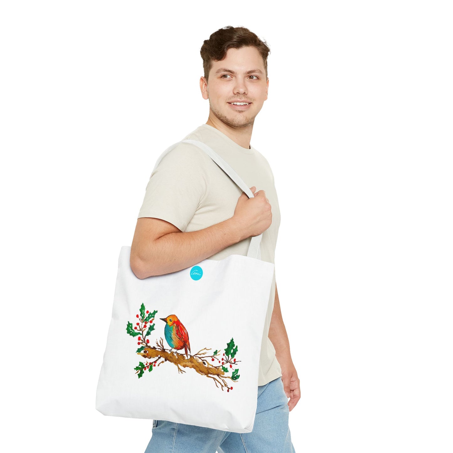 Bright Bird on a Branch White Tote Bag