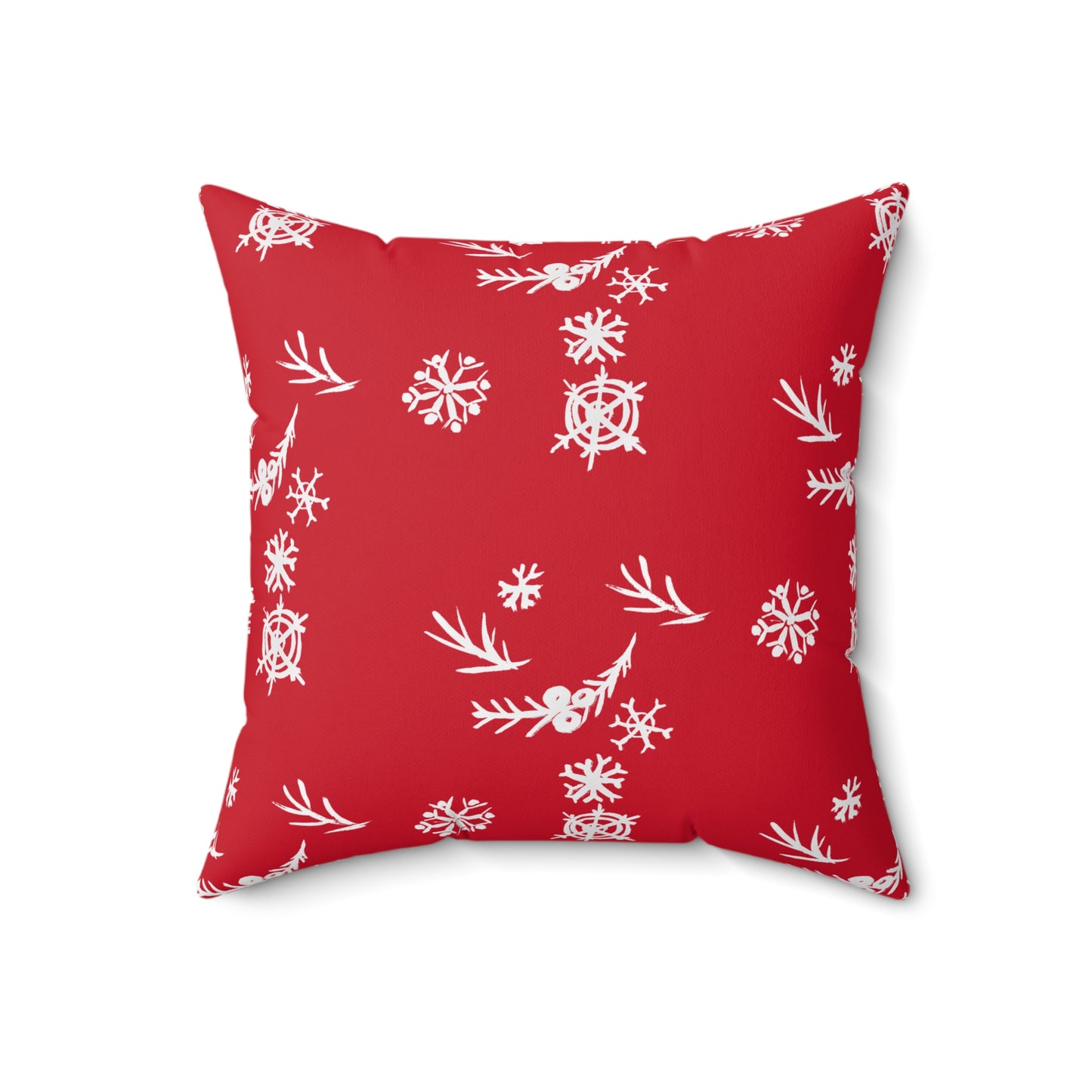 Snowflake Faux Suede Red Square Pillow