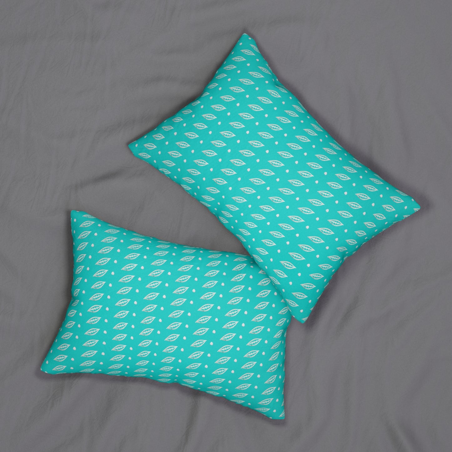 Fall Leaves and Polka Dots Aquamarine Lumbar Pillow