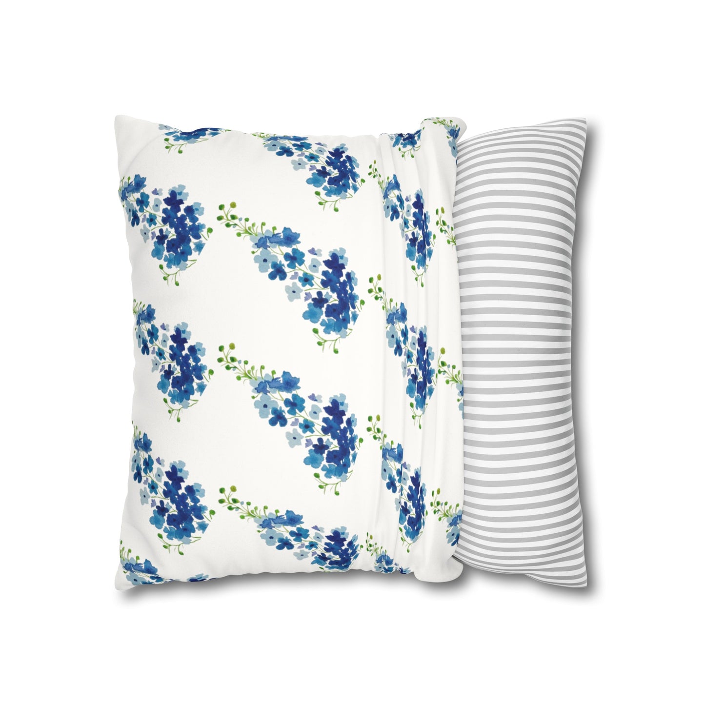 Blue Flowers Floral Faux Suede Square Pillowcase