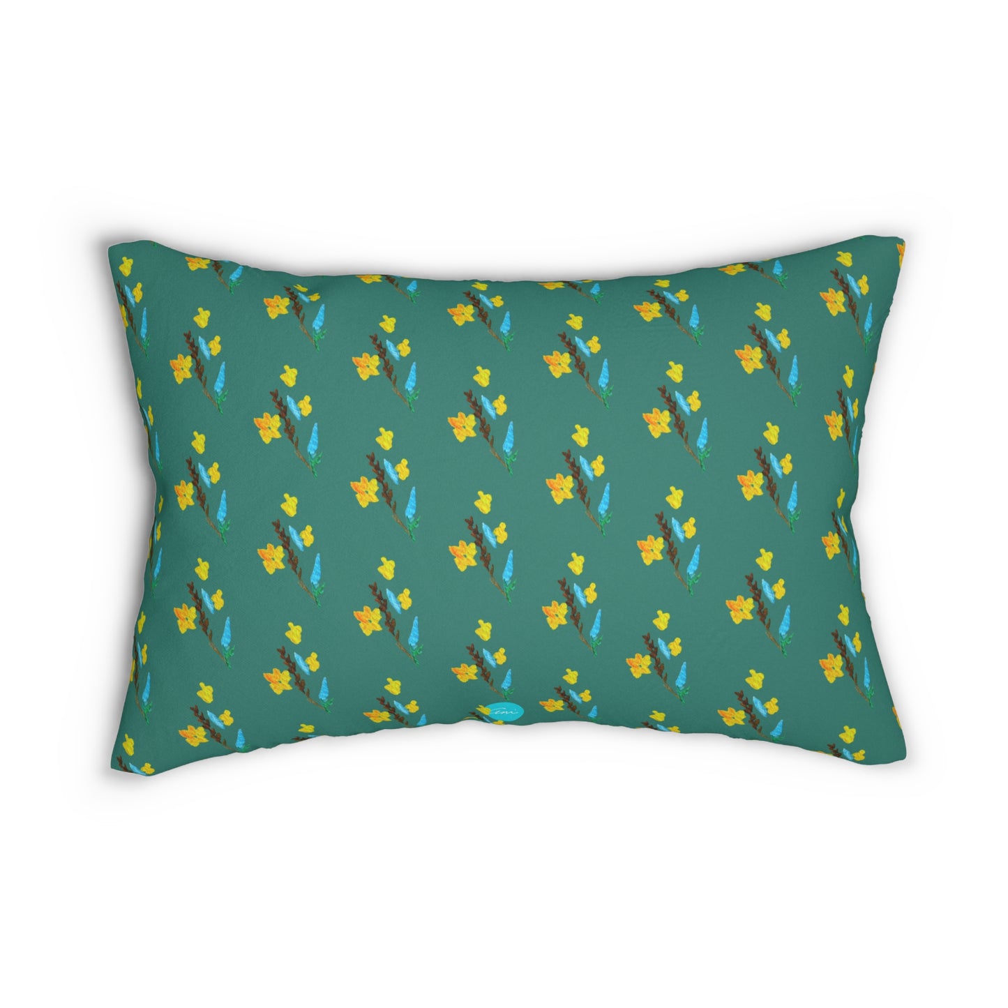 Fall Yellow Flowers Teal Lumbar Pillow