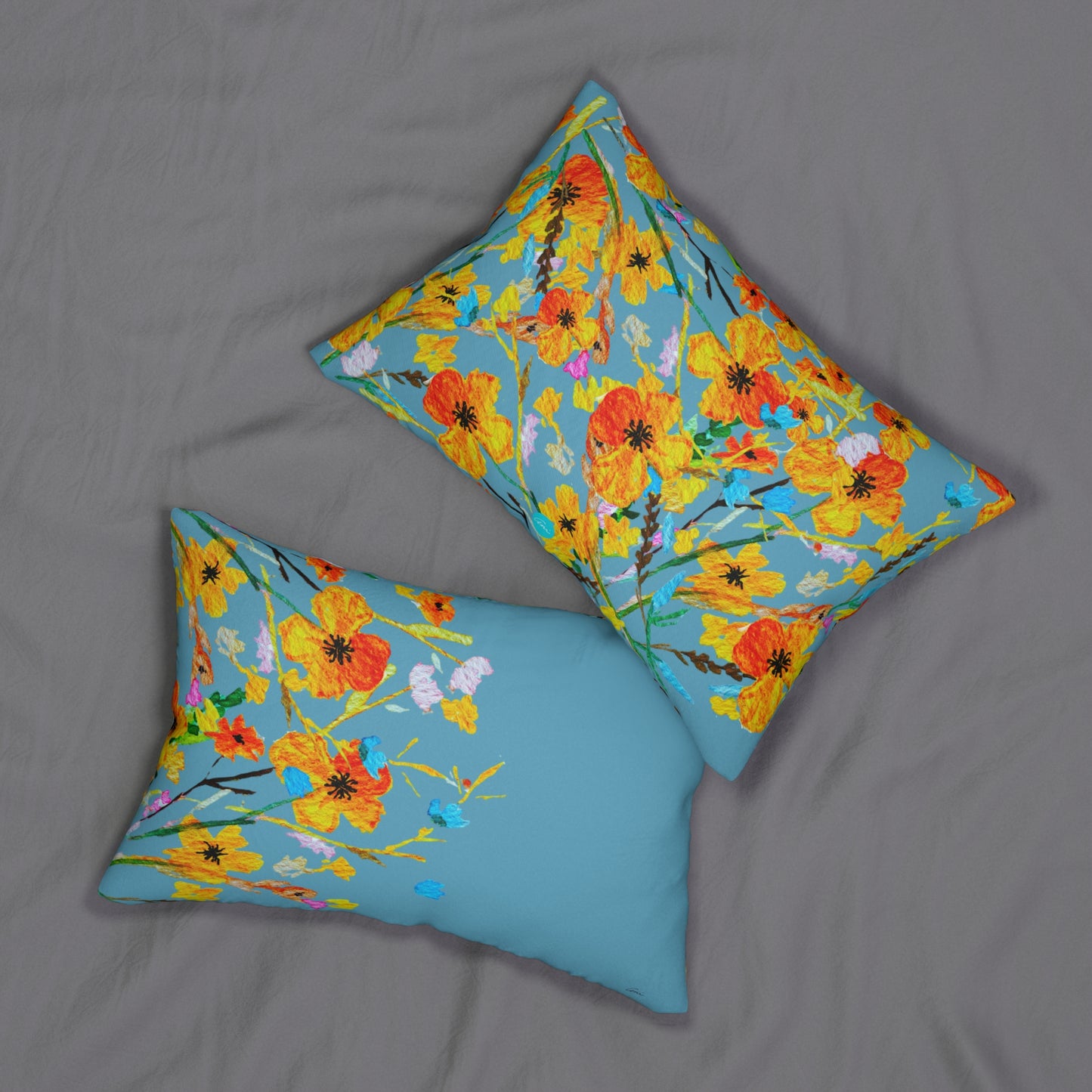 Fall Bouquet Light Blue Lumbar Pillow