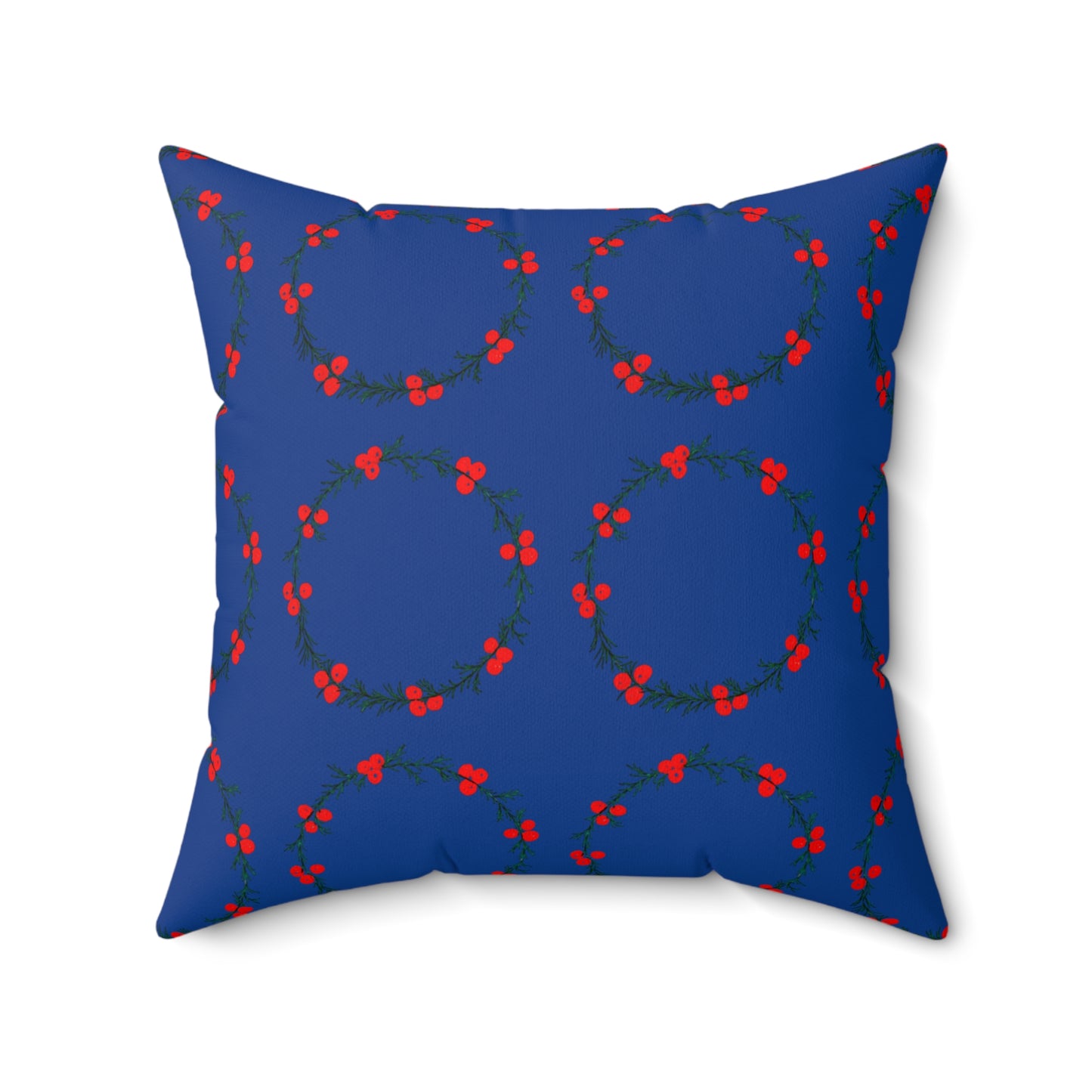 Wreath Faux Suede Navy Blue Square Pillow