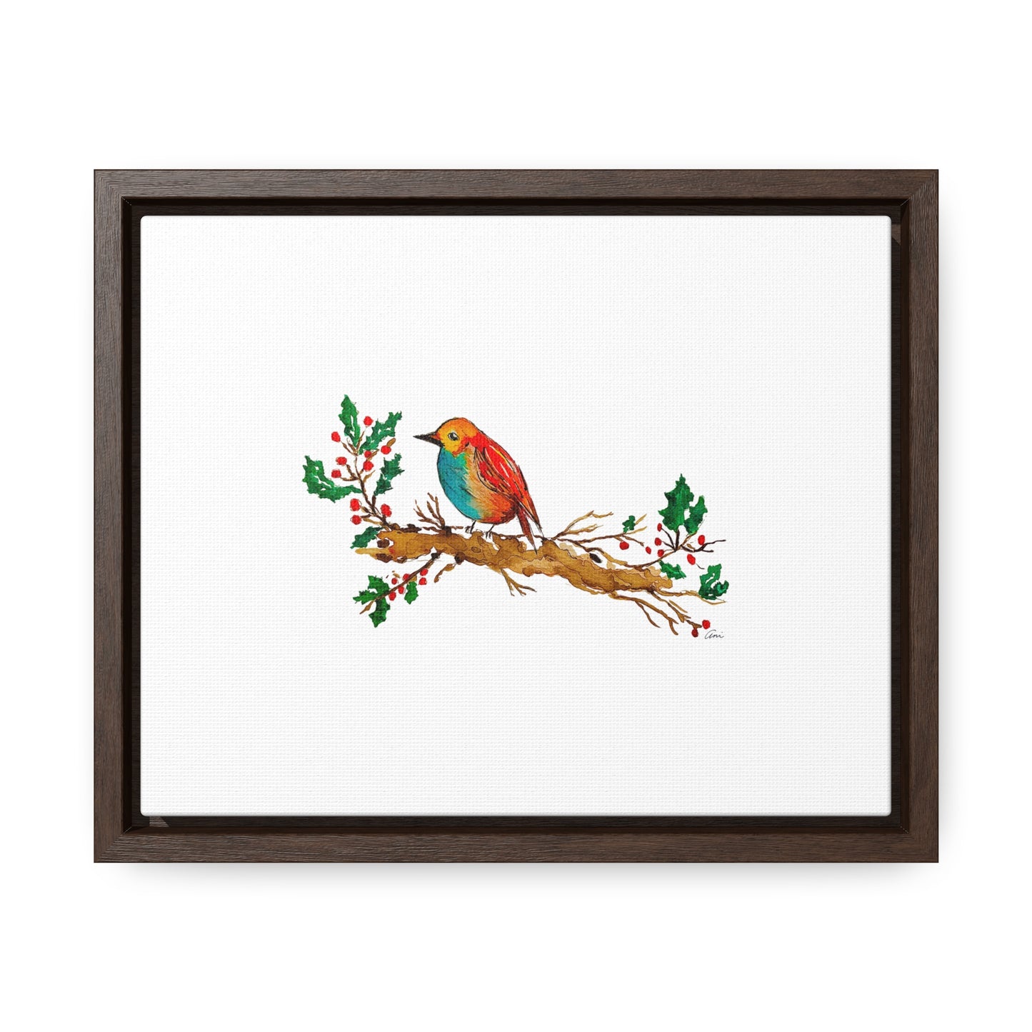 Bright Bird on a Branch Gallery Canvas Wrap with Horizontal Frame