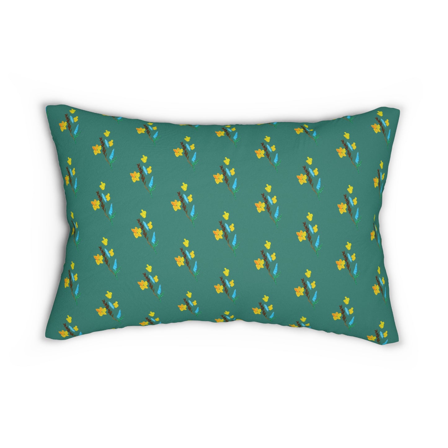 Fall Yellow Flowers Teal Lumbar Pillow