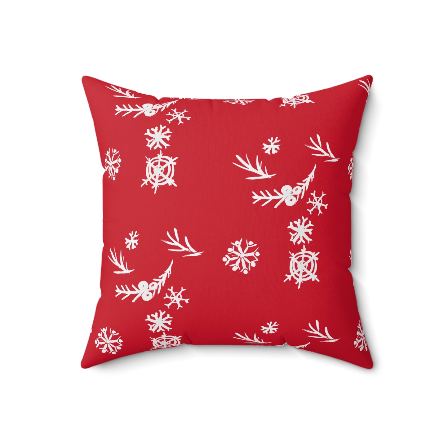 Snowflake Faux Suede Red Square Pillow