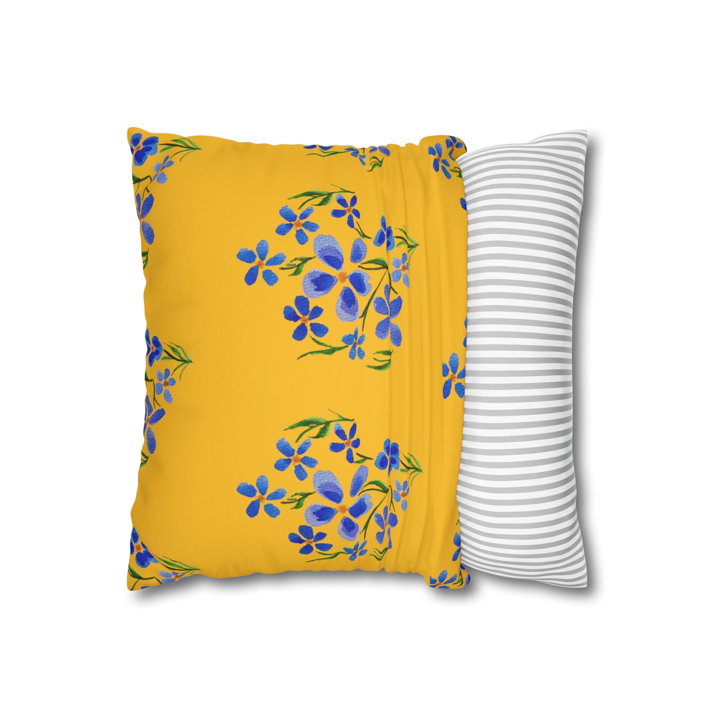 Forget Me Not Floral Faux Suede Square Yellow Pillowcase