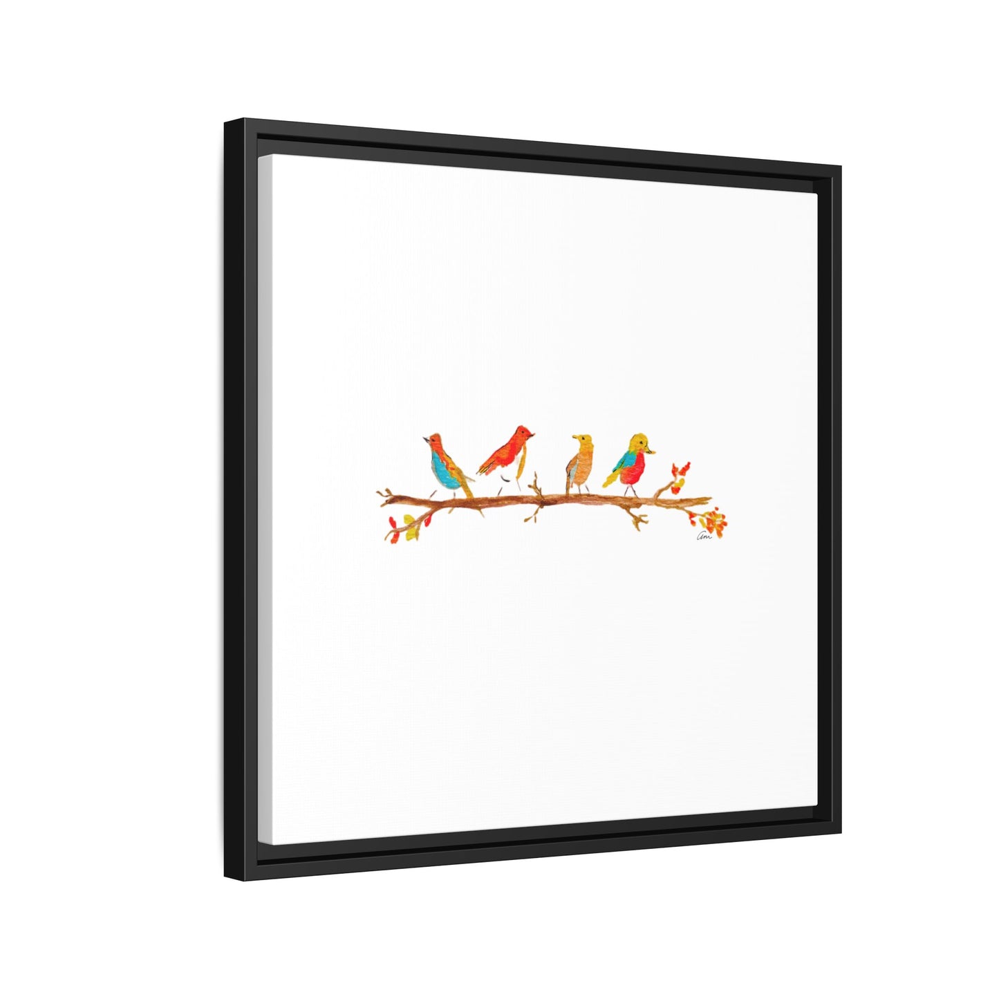 Birds on a Branch Gallery Canvas Print with Frame