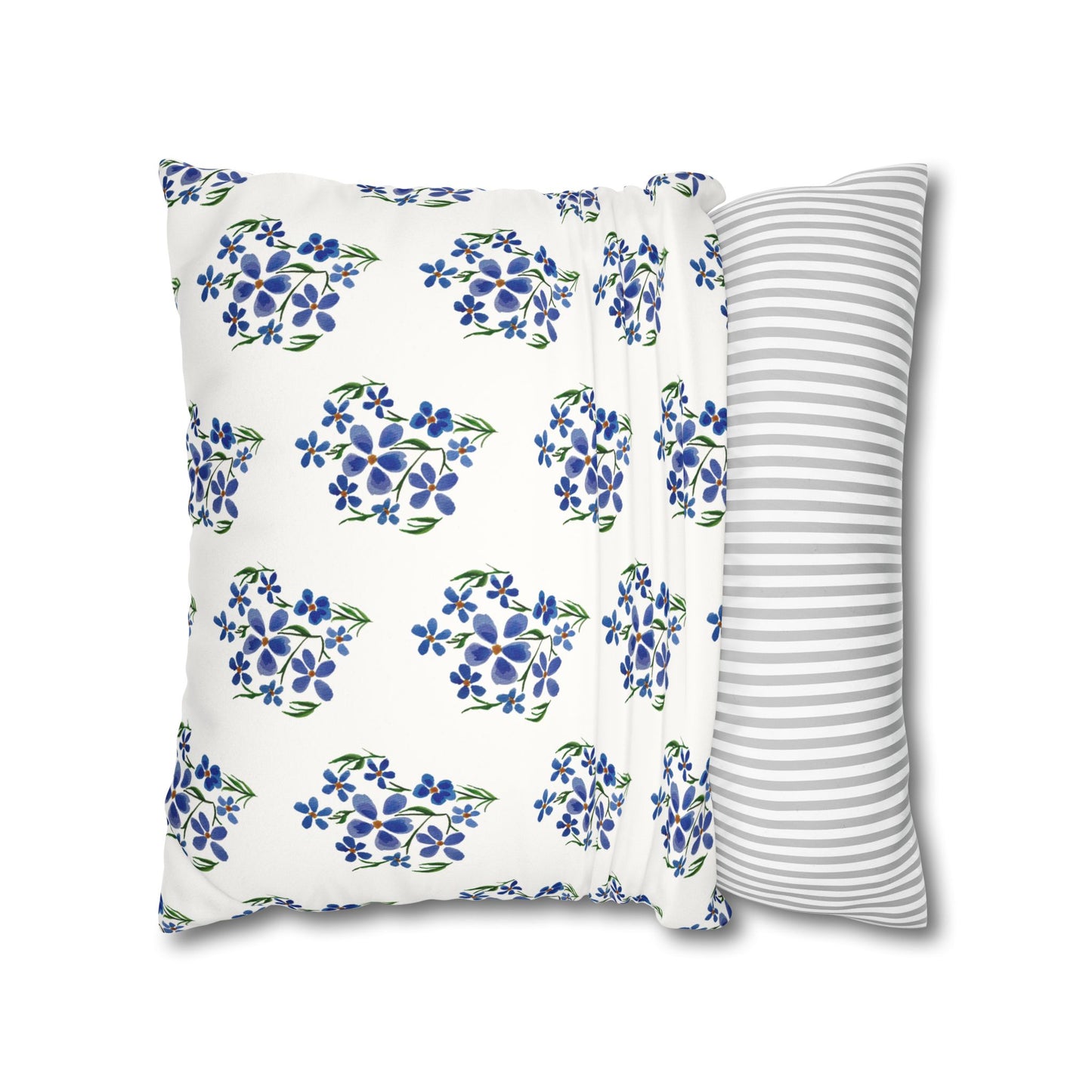 Forget Me Not Floral Faux Suede Square White Pillowcase