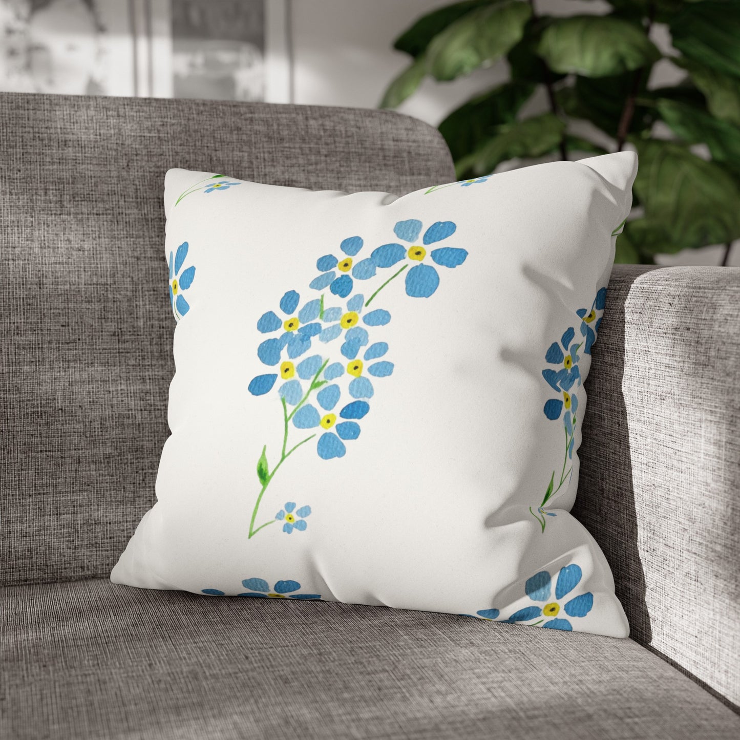 Forget Me Not Floral Faux Suede Square Pillowcase