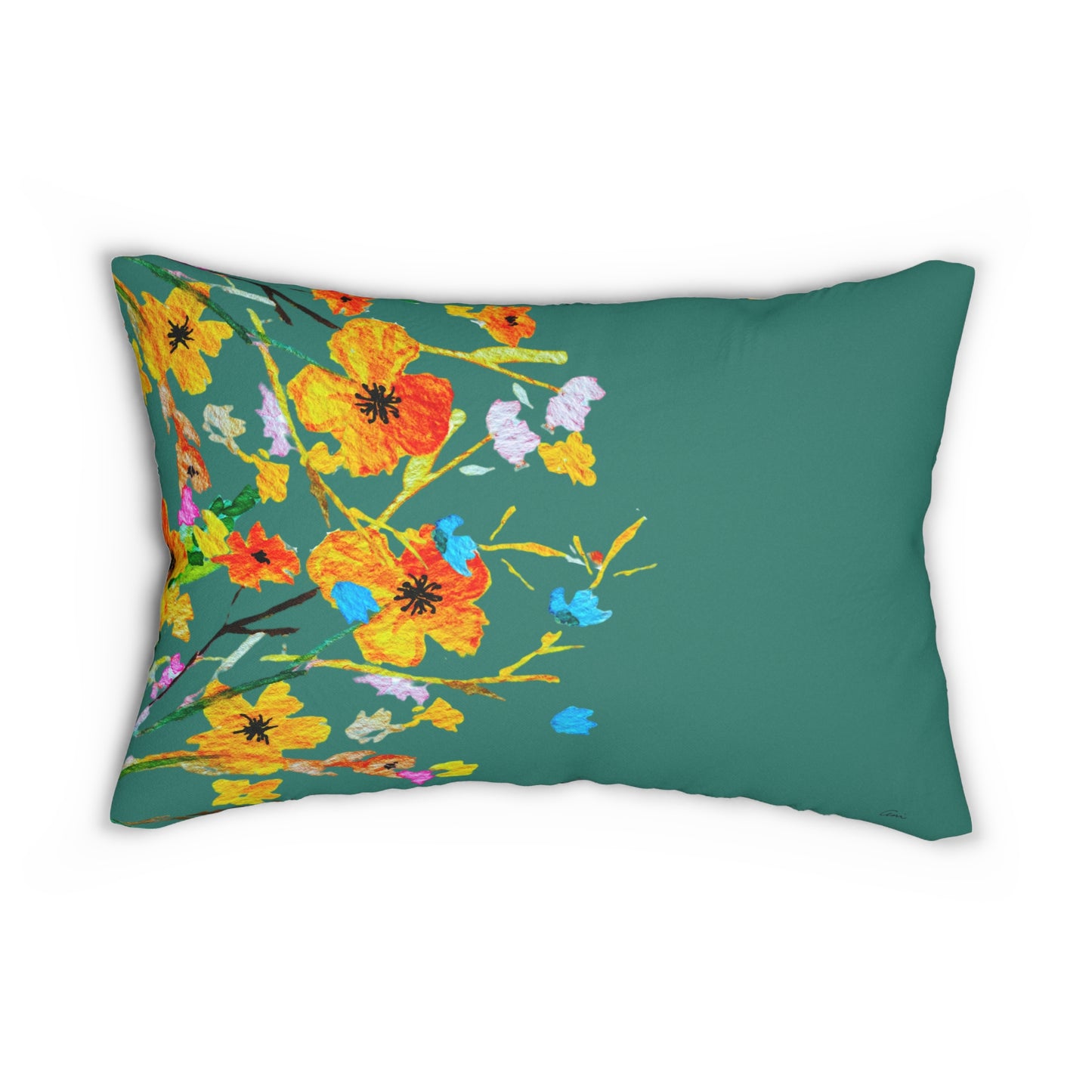 Fall Bouquet Teal Lumbar Pillow