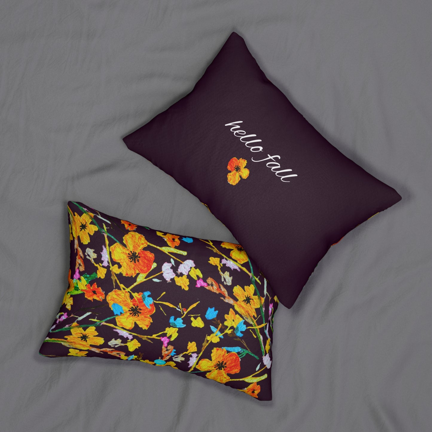 Hello Fall Bouquet Aubergine Lumbar Pillow