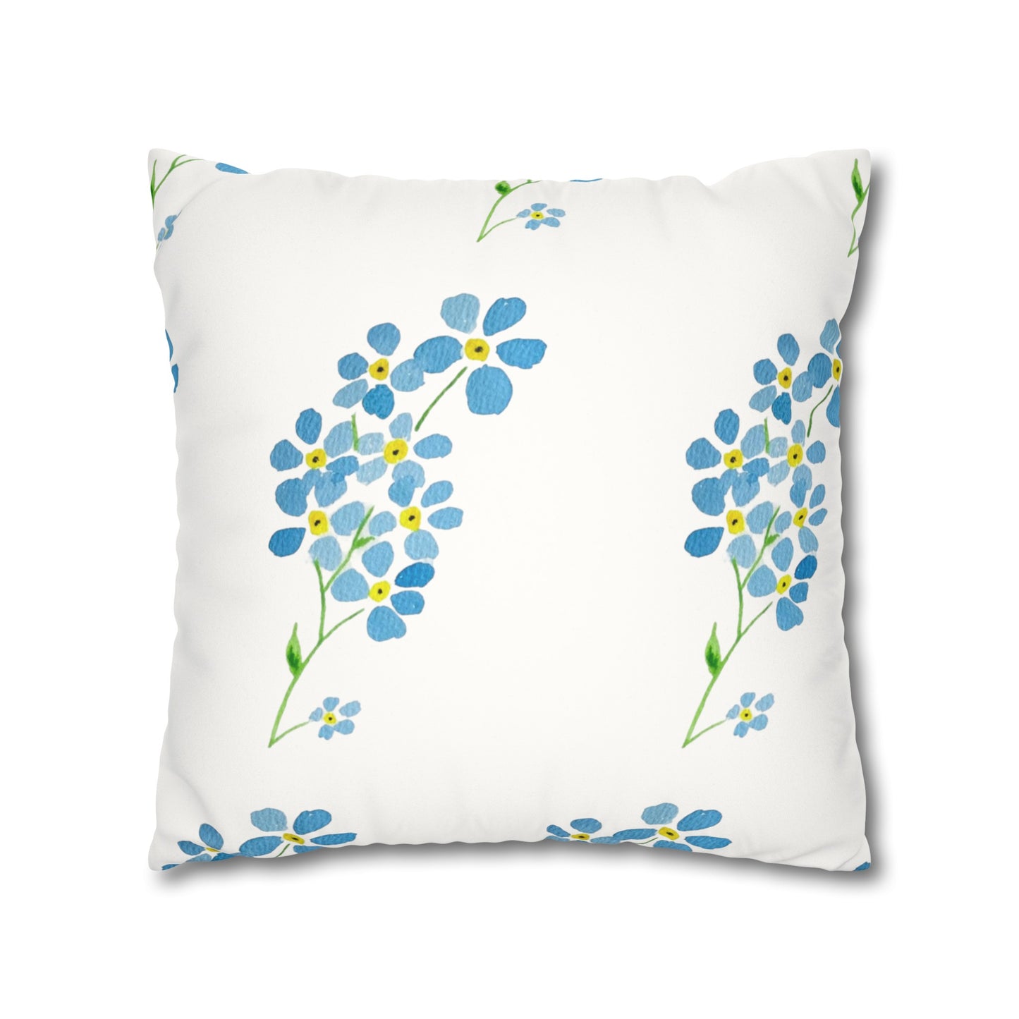 Forget Me Not Floral Faux Suede Square Pillowcase