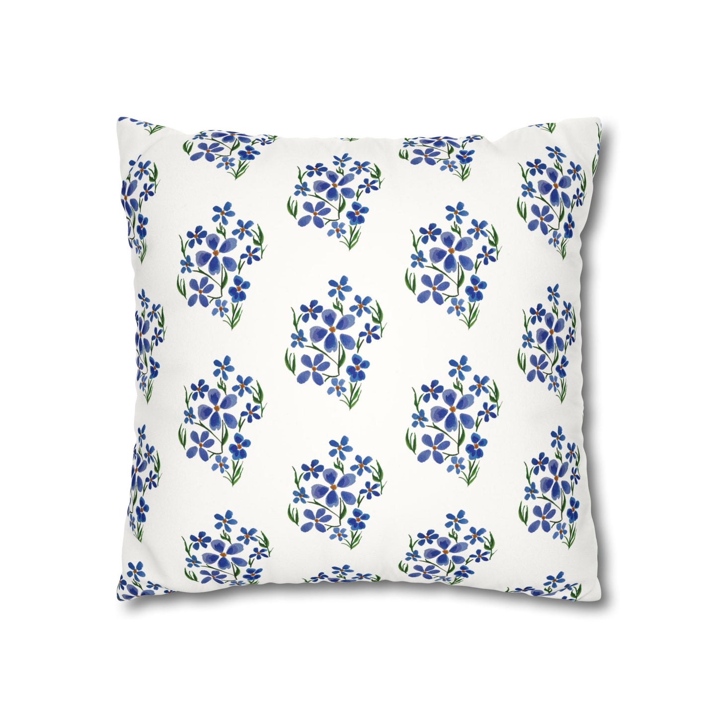 Forget Me Not Floral Faux Suede Square White Pillowcase