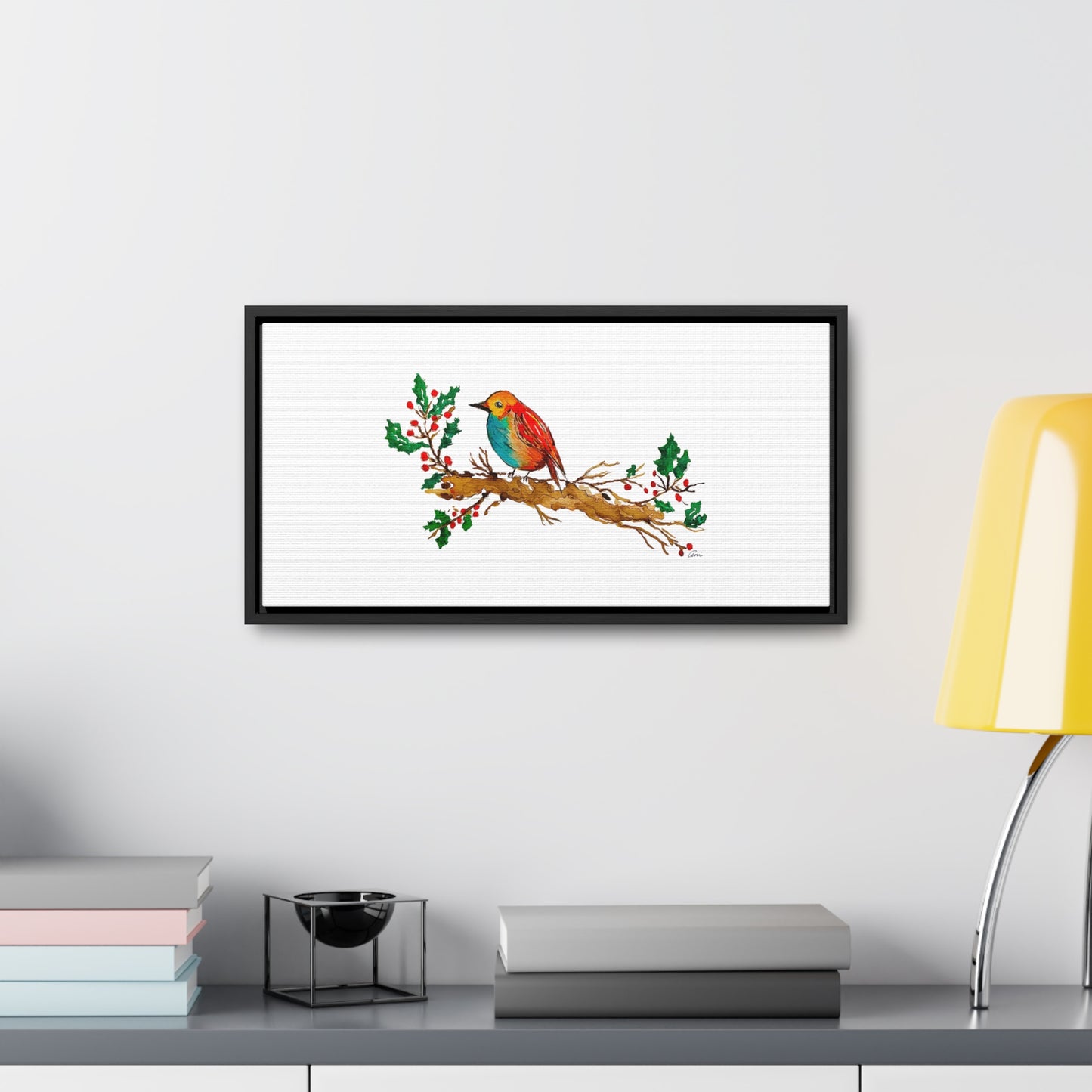 Bright Bird on a Branch Gallery Canvas Wrap with Horizontal Frame