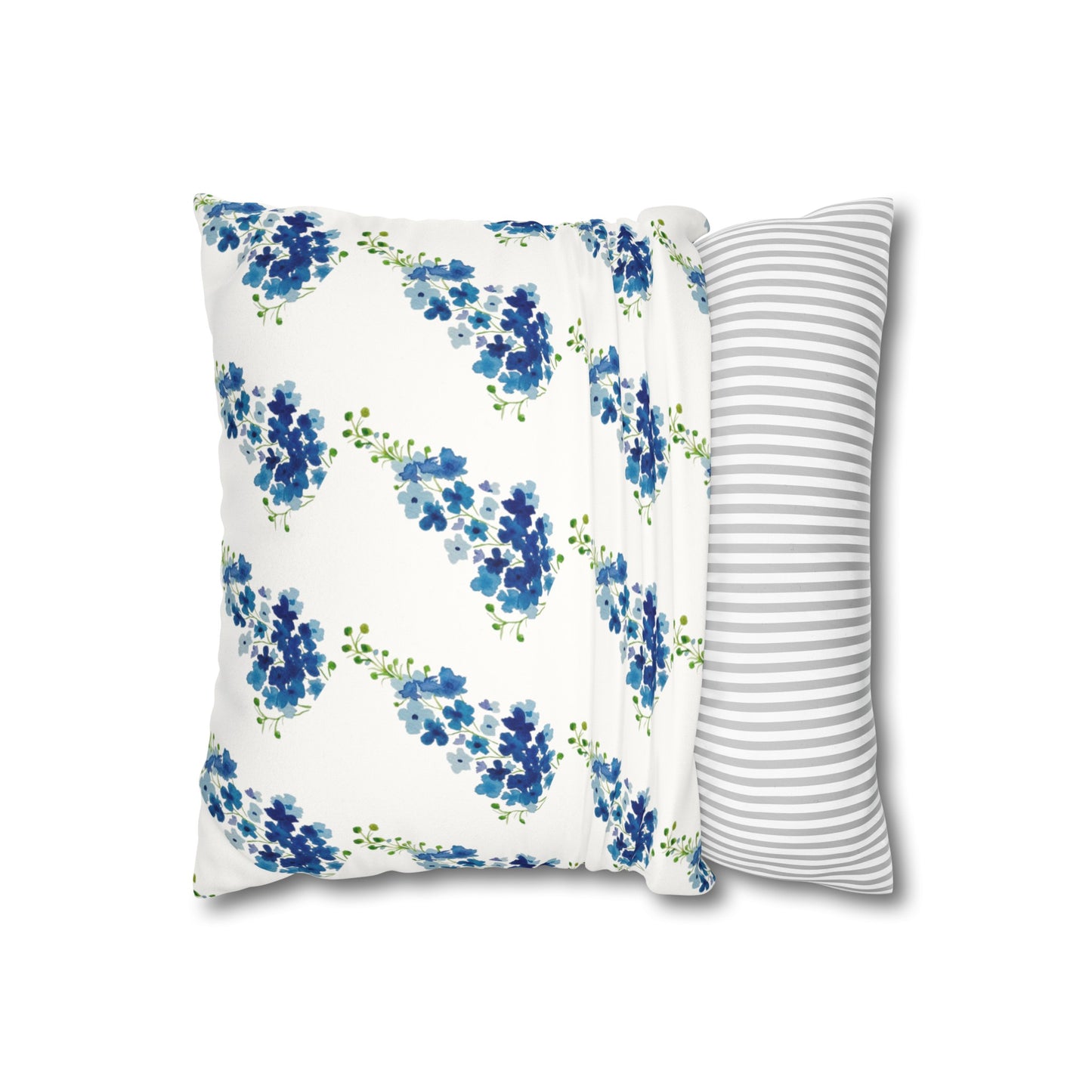 Blue Flowers Floral Faux Suede Square Pillowcase