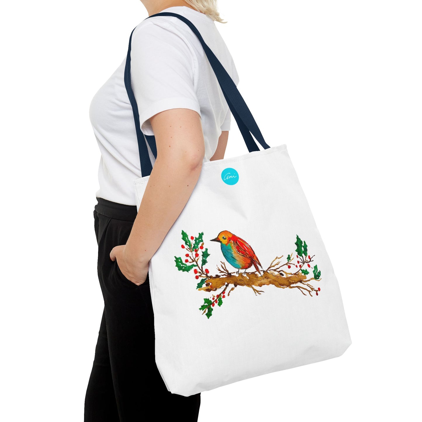 Bright Bird on a Branch White Tote Bag