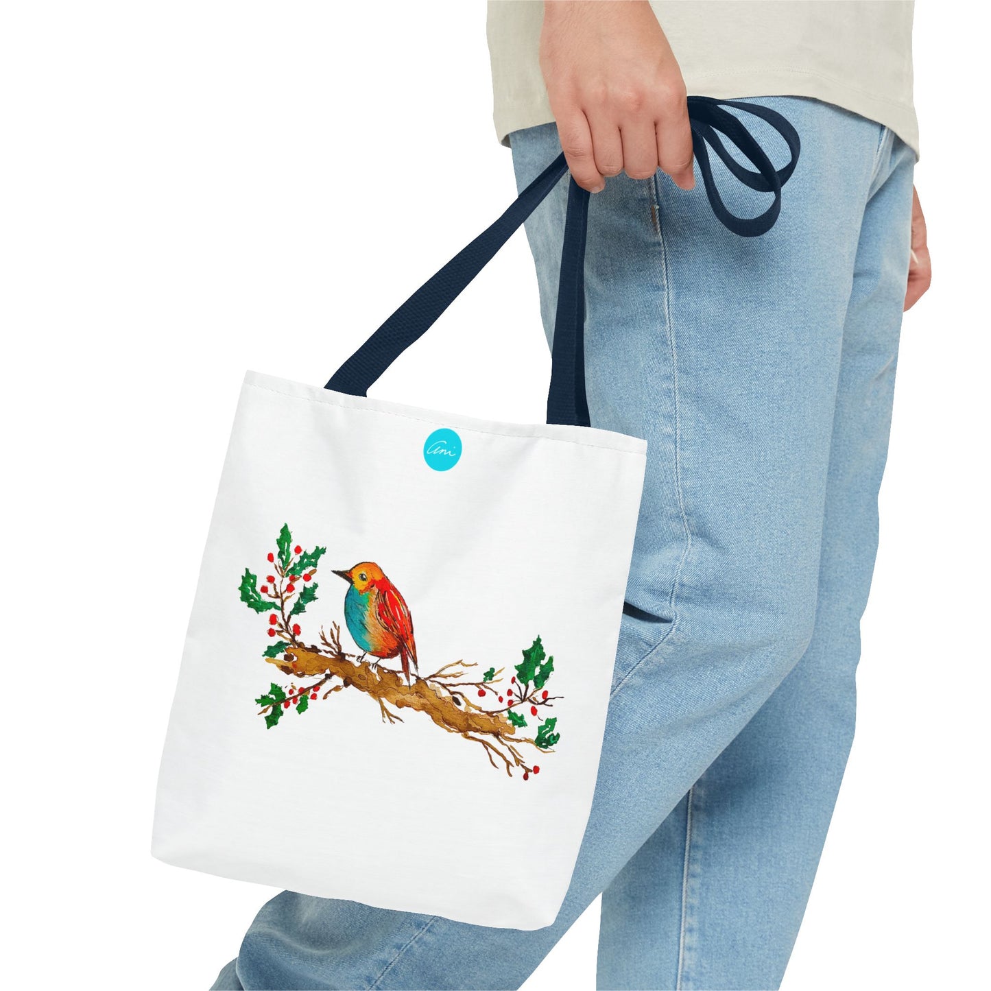 Bright Bird on a Branch White Tote Bag