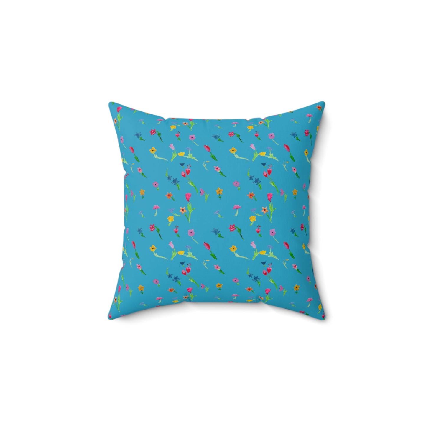 Floating Flowers Spun Polyester Square Pillow, Turquoise