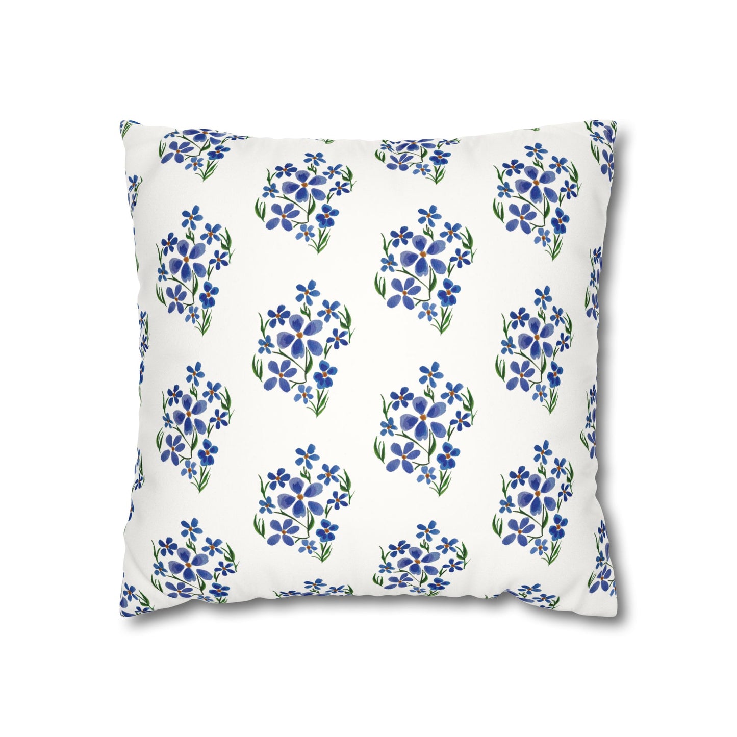 Forget Me Not Floral Faux Suede Square White Pillowcase