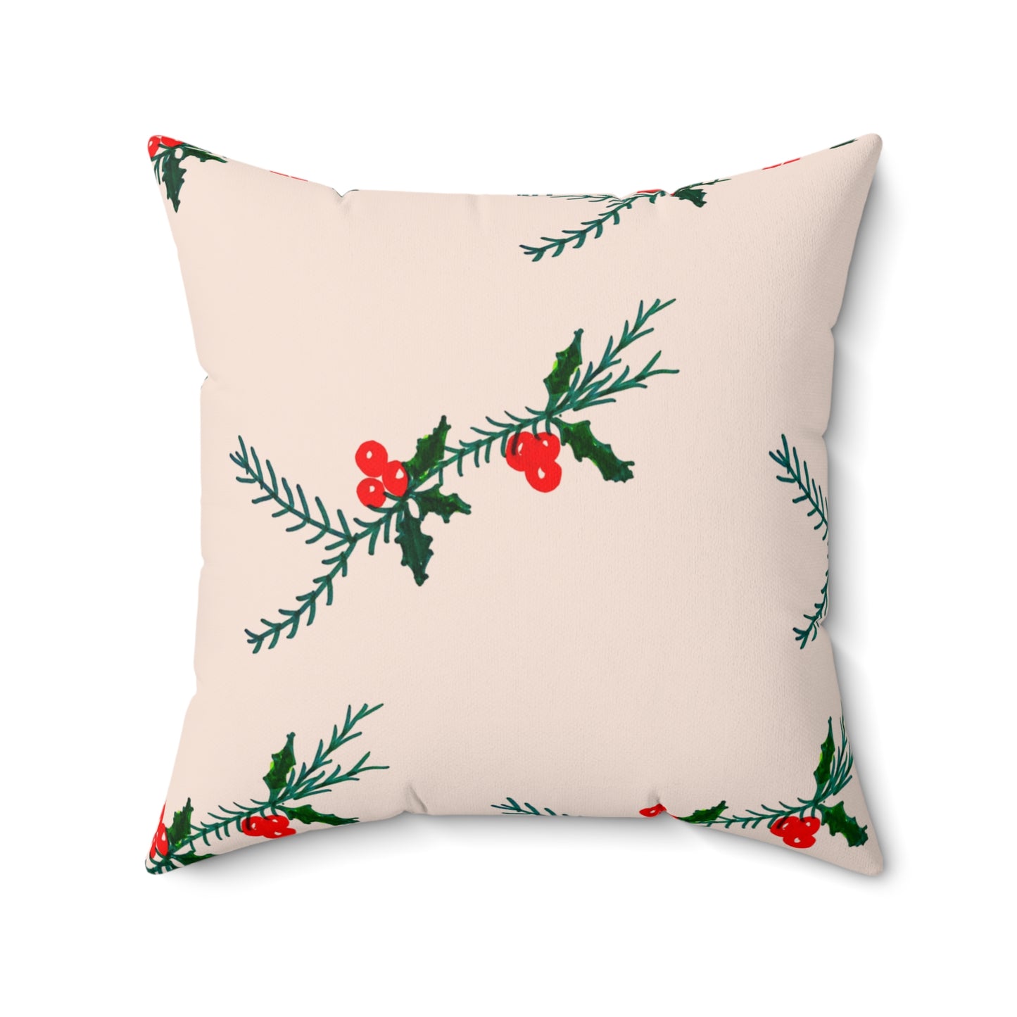 Red Beauty Faux Suede Cream Square Pillow